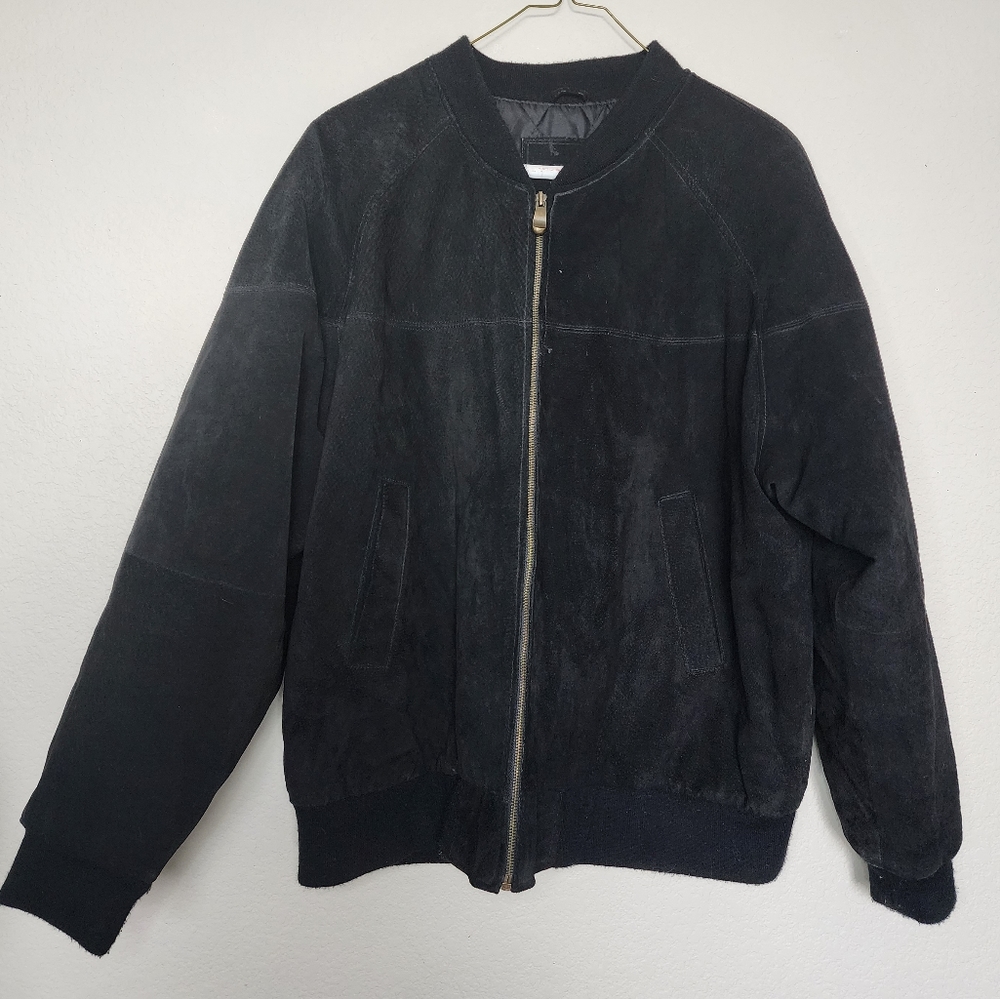 VINTAGE BLACK Genuine LEATHER JACKET Suede Quilt Lined Knights Bridge Size XL.